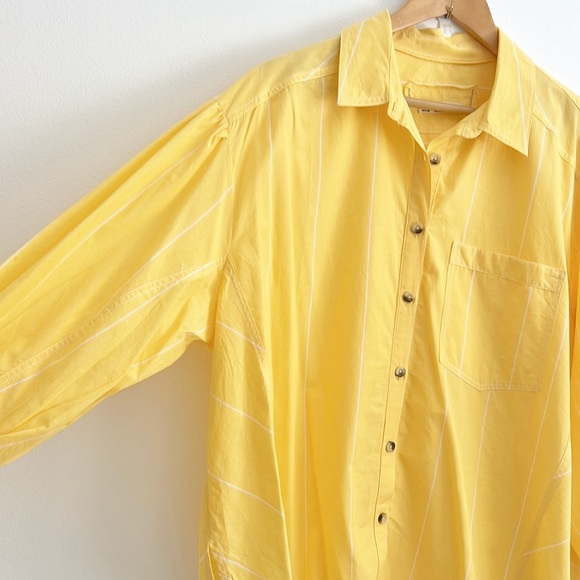 SOLD Free People Happy Hour Stripe Button Down Shirt Yellow Coverup NWOT - Picture 8 of 16